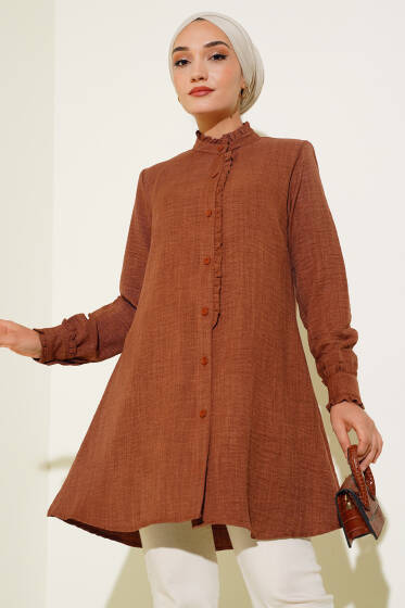 Fırfır Detaylı Tunik Kestane - Tunik