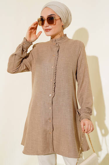 Fırfır Detaylı Tunik Latte - Yılın Fırsatı