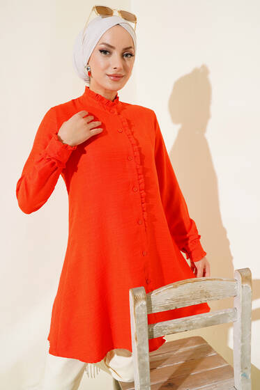 Fırfır Detaylı Tunik Oranj - Tunik