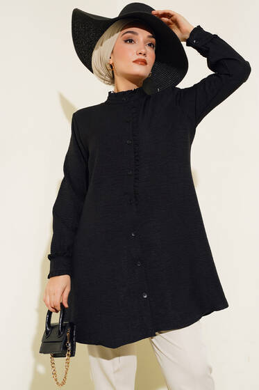 Fırfır Detaylı Tunik Siyah - Tunik
