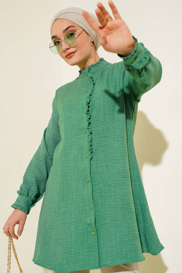 Fırfır Detaylı Tunik Yeşil - Tunik