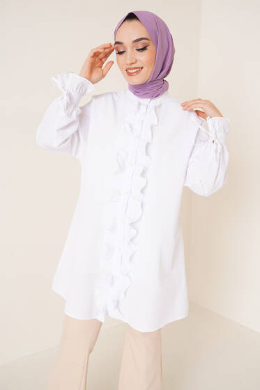 Fırfır Patlı Gömlek Beyaz - Gömlek