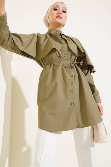 Fırfır Pelerinli İp Kuşaklı Gömlek Nefti - Gömlek