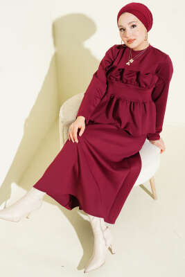 Fırfır Süslemeli Etekli İkili Takım Bordo 