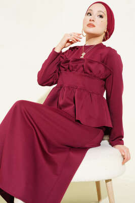 Fırfır Süslemeli Etekli İkili Takım Bordo - Günün Seçilenleri