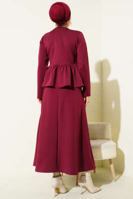 Fırfır Süslemeli Etekli İkili Takım Bordo - İkili Takım