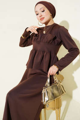Fırfır Süslemeli Etekli İkili Takım Kahve - TABLO FASHİON