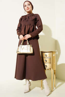 Fırfır Süslemeli Etekli İkili Takım Kahve - İkili Takım