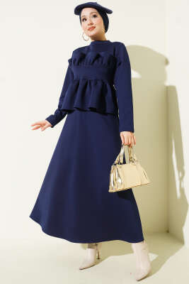 Fırfır Süslemeli Etekli İkili Takım Lacivert - TABLO FASHİON