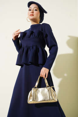 Fırfır Süslemeli Etekli İkili Takım Lacivert - İkili Takım