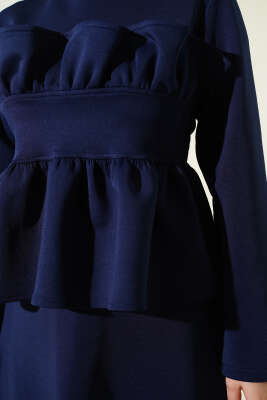 Fırfır Süslemeli Etekli İkili Takım Lacivert - İkili Takım