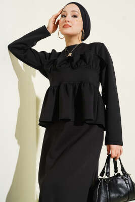 Fırfır Süslemeli Etekli İkili Takım Siyah - İkili Takım