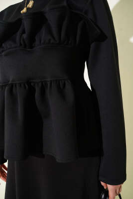 Fırfır Süslemeli Etekli İkili Takım Siyah - İkili Takım