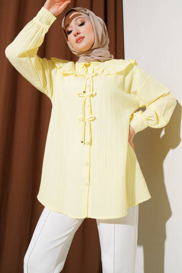 Fırfırlı Bebe Yaka Fiyonklu Gömlek Sarı - Gömlek