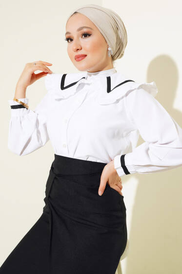 Fırfırlı Bebe Yaka Gömlek Beyaz - Gömlek