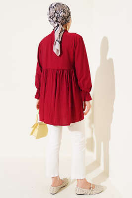 Fırfırlı Bileği Lastikli Kimono Bordo - Dış Giyim&Mont