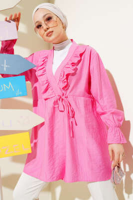Fırfırlı Bileği Lastikli Kimono Pembe 