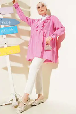 Fırfırlı Bileği Lastikli Kimono Pembe - Dış Giyim&Mont