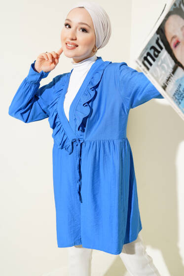 Fırfırlı Bileği Lastikli Kimono Saks - Dış Giyim&Mont