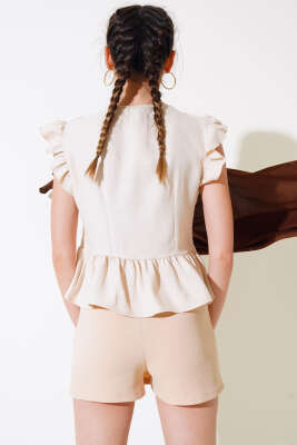 Fırfırlı Dantelli Bluz Bej - Kadın Giyim Modelleri