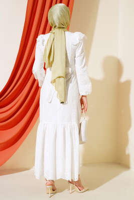 Fırfırlı Fisto Elbise Beyaz - Tesettür Elbise