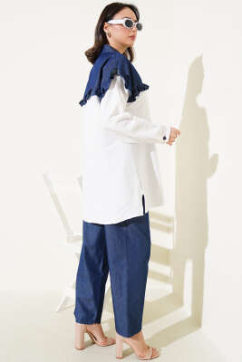 Fırfırlı Garnili Yarım Düğmeli İkili Takım Beyaz - 700-1000 TL Ürünler
