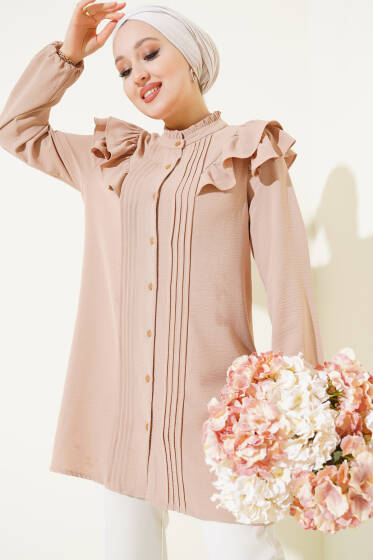 Fırfırlı Gömlek Bej - Gömlek