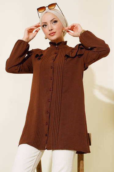 Fırfırlı Gömlek Kahve - Gömlek