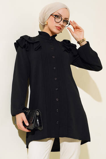 Fırfırlı Gömlek Siyah - Gömlek
