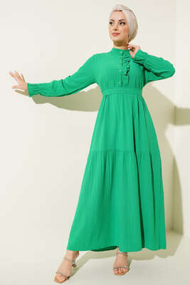 Fırfırlı Hakim Yaka Kuşaklı Elbise Benetton - Thumbnail