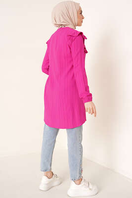 Fırfırlı İki Düğmeli Tunik Fuşya - Tunik
