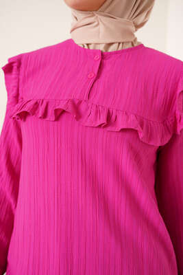 Fırfırlı İki Düğmeli Tunik Fuşya - Tunik