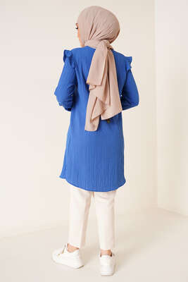 Fırfırlı İki Düğmeli Tunik İndigo - Tunik