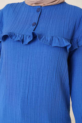 Fırfırlı İki Düğmeli Tunik İndigo - Tunik