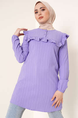 Fırfırlı İki Düğmeli Tunik Lila