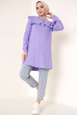 Fırfırlı İki Düğmeli Tunik Lila - Tunik