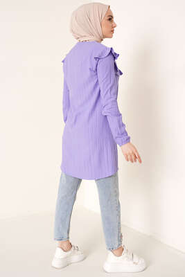 Fırfırlı İki Düğmeli Tunik Lila - Tunik