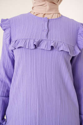 Fırfırlı İki Düğmeli Tunik Lila - Tunik