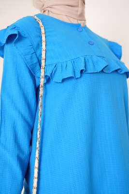 Fırfırlı İki Düğmeli Tunik Mavi - Tunik