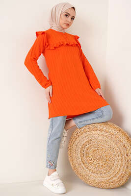Fırfırlı İki Düğmeli Tunik Oranj - Tunik