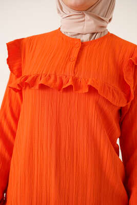 Fırfırlı İki Düğmeli Tunik Oranj - Tunik