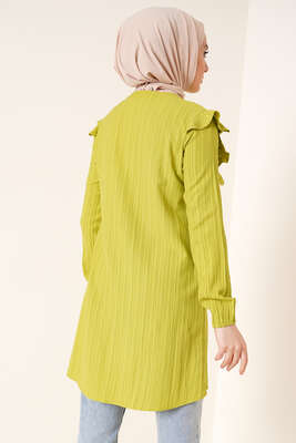 Fırfırlı İki Düğmeli Tunik Yağ Yeşili - Tunik