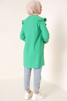 Fırfırlı İki Düğmeli Tunik Yeşil - Tunik