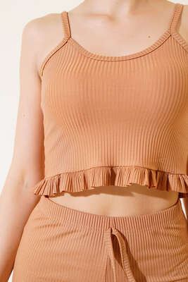 Fırfırlı İkili Takım Latte - Kadın Giyim Modelleri