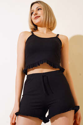 Fırfırlı İkili Takım Siyah - Yılın Fırsatı