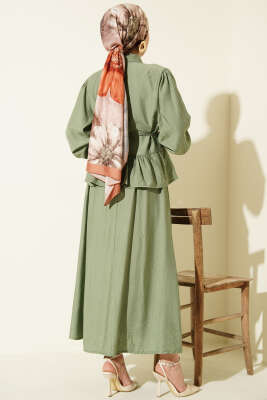 Fırfırlı İp Bağcıklı Etekli İkili Takım Çağla Yeşili - HBS