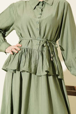 Fırfırlı İp Bağcıklı Etekli İkili Takım Çağla Yeşili - İkili Takım