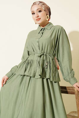 Fırfırlı İp Bağcıklı Etekli İkili Takım Çağla Yeşili - HBS