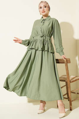 Fırfırlı İp Bağcıklı Etekli İkili Takım Çağla Yeşili - HBS