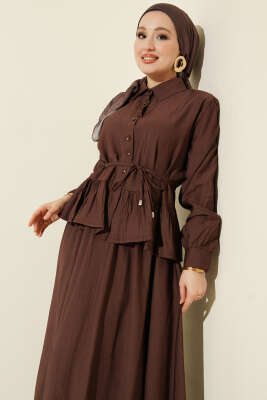 Fırfırlı İp Bağcıklı Etekli İkili Takım Kahve - İkili Takım